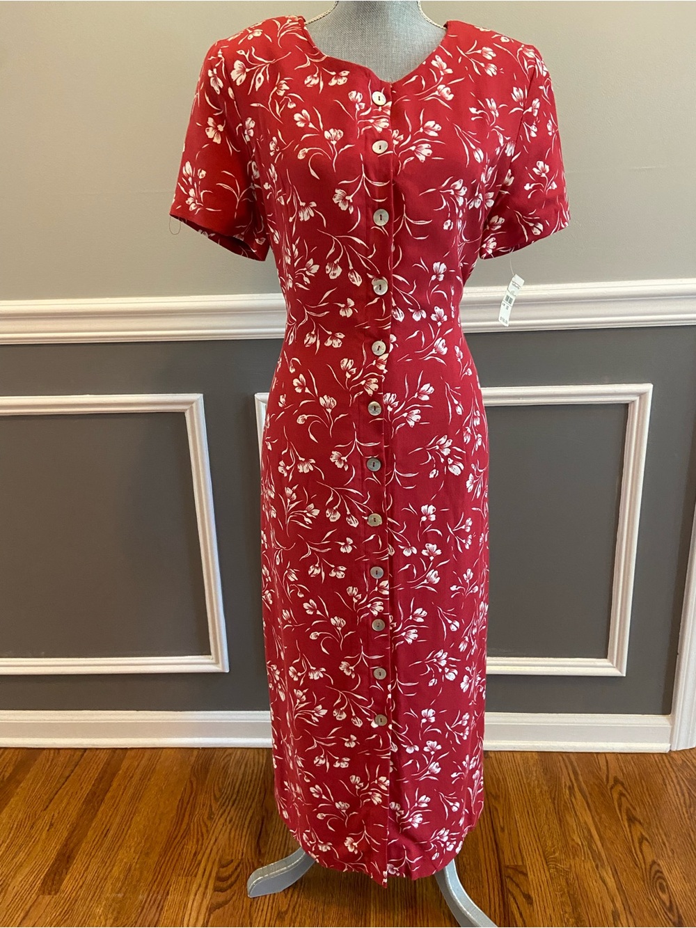 Vintage Talbots Dress Women’s Size 10 Midi Tea Dress Short Sleeve 90s NEW